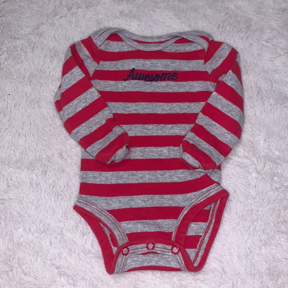 (3 for $10) carters newborn red and gray stripped bodysuit
